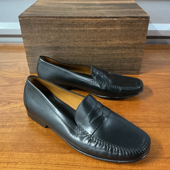 Cole Haan Men Black Leather Moc Toe Stitch Penny Loafer Size 10.5 Made In India - Picture 1 of 8